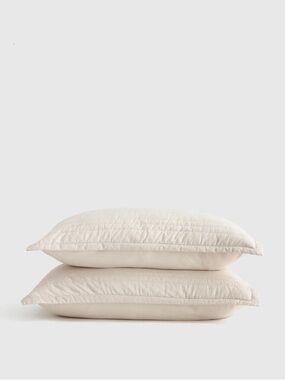 QUINCE Organic Cotton Stripe Stitch Quilted Sham Set Standard Sand 7575